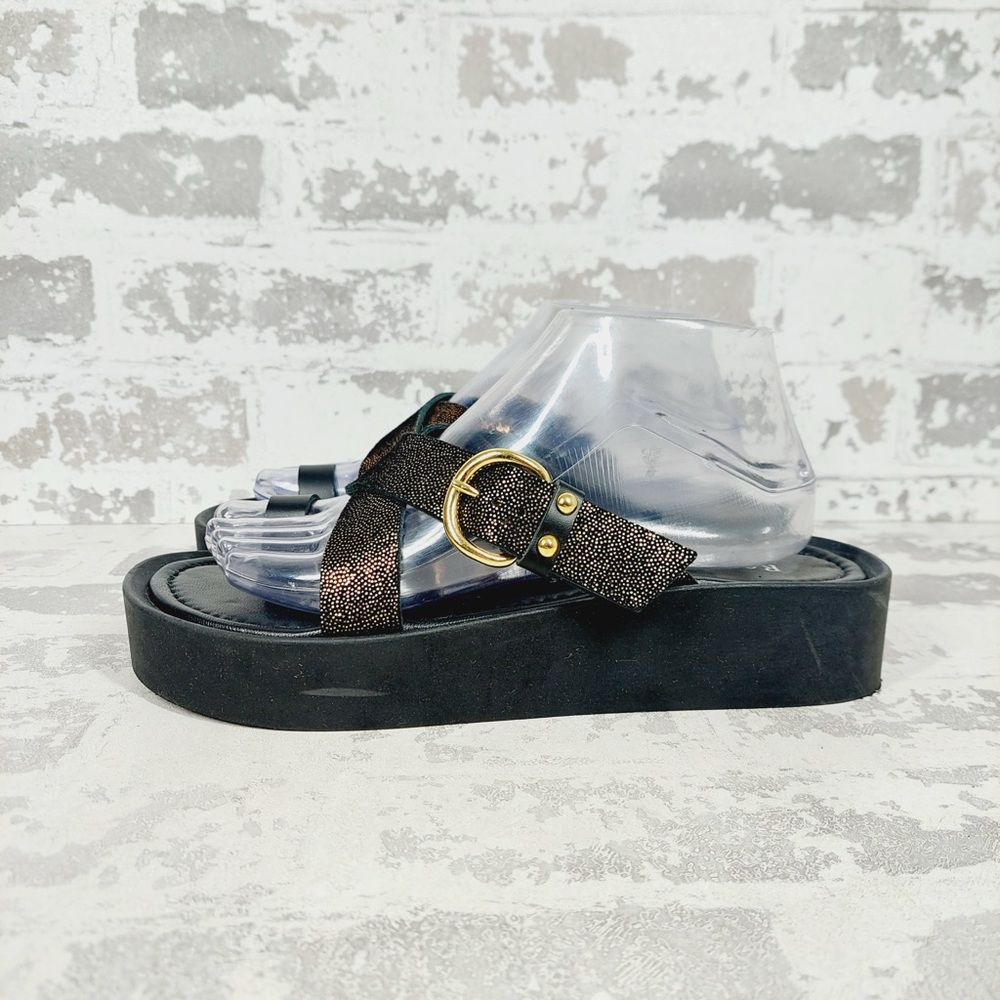Ron White Metallic Bronze Leather Ring Buckle Slide Sandals D116